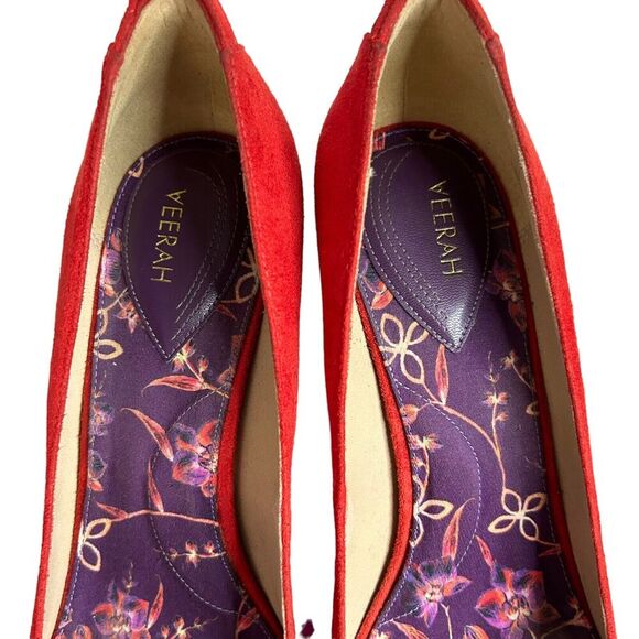 Veerah Pumps Size 10 Women's Volcano Red "The Florence" With Fringes Heels Party - Picture 8 of 11